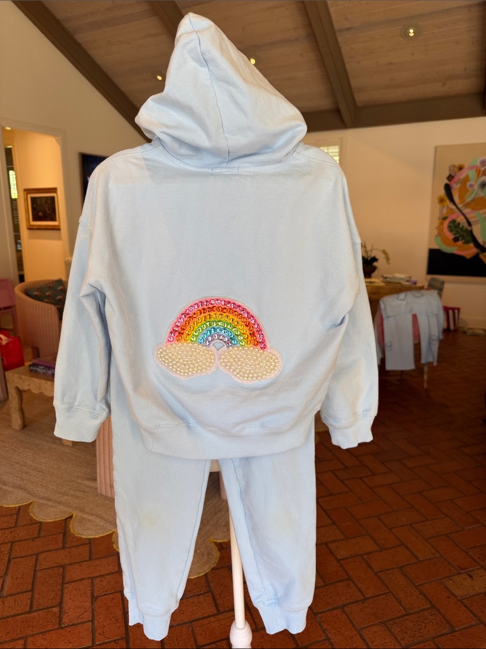 Lola + The Boys - Girls Light Blue Hoodie & Jogger Set w/Rainbow - Size: 8Y